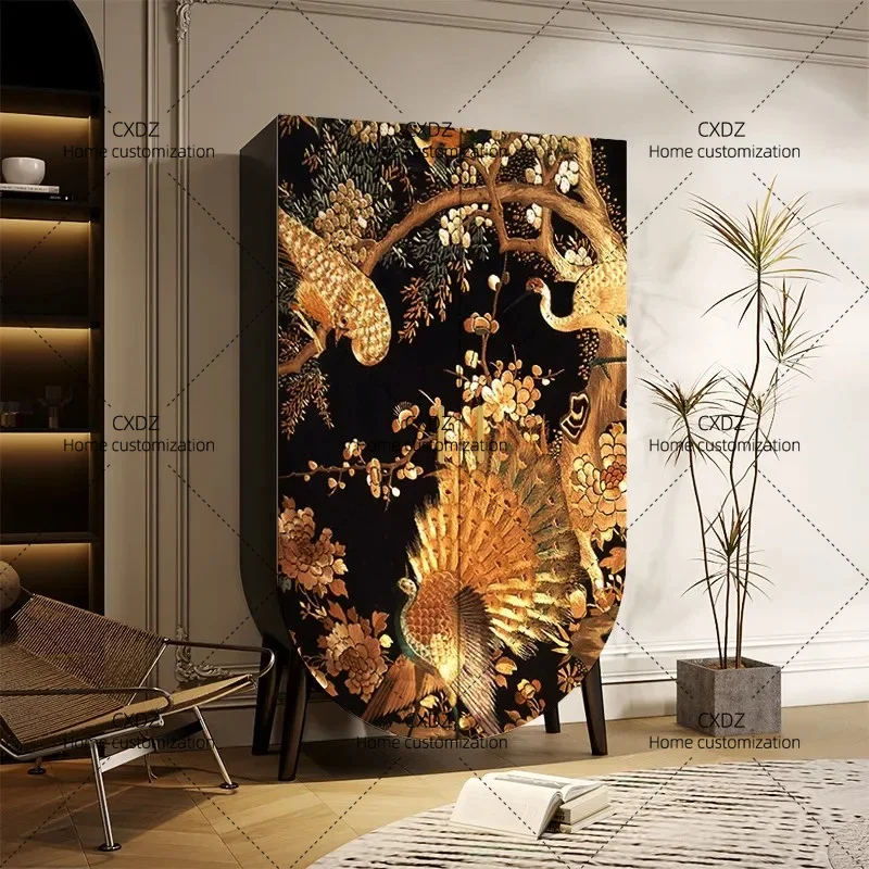 XXMedieval solid wood modern simple semi-round bedroom storage wardrobe storage hanging wardrobe decorative cabinet