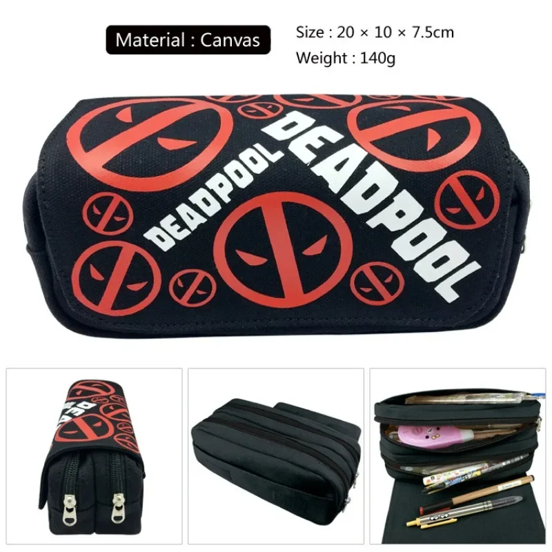 New Marvel Student Pen Pouch Deadpool Canvas Large Capacity Double Zipper Pen Case Venom Cartoon Student Stationery Box Wallet