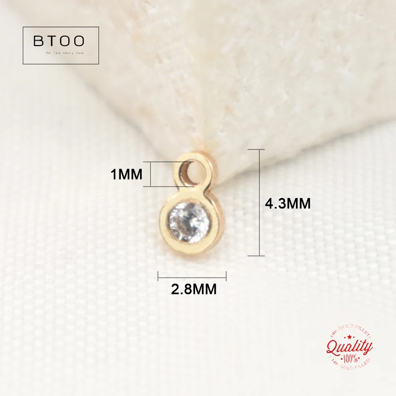 Real 14K Gold Filled Mini Round Charm Zircon Connector Pendant For Necklace DIY Jewelry Tarnish Resistant Jewelry Findings