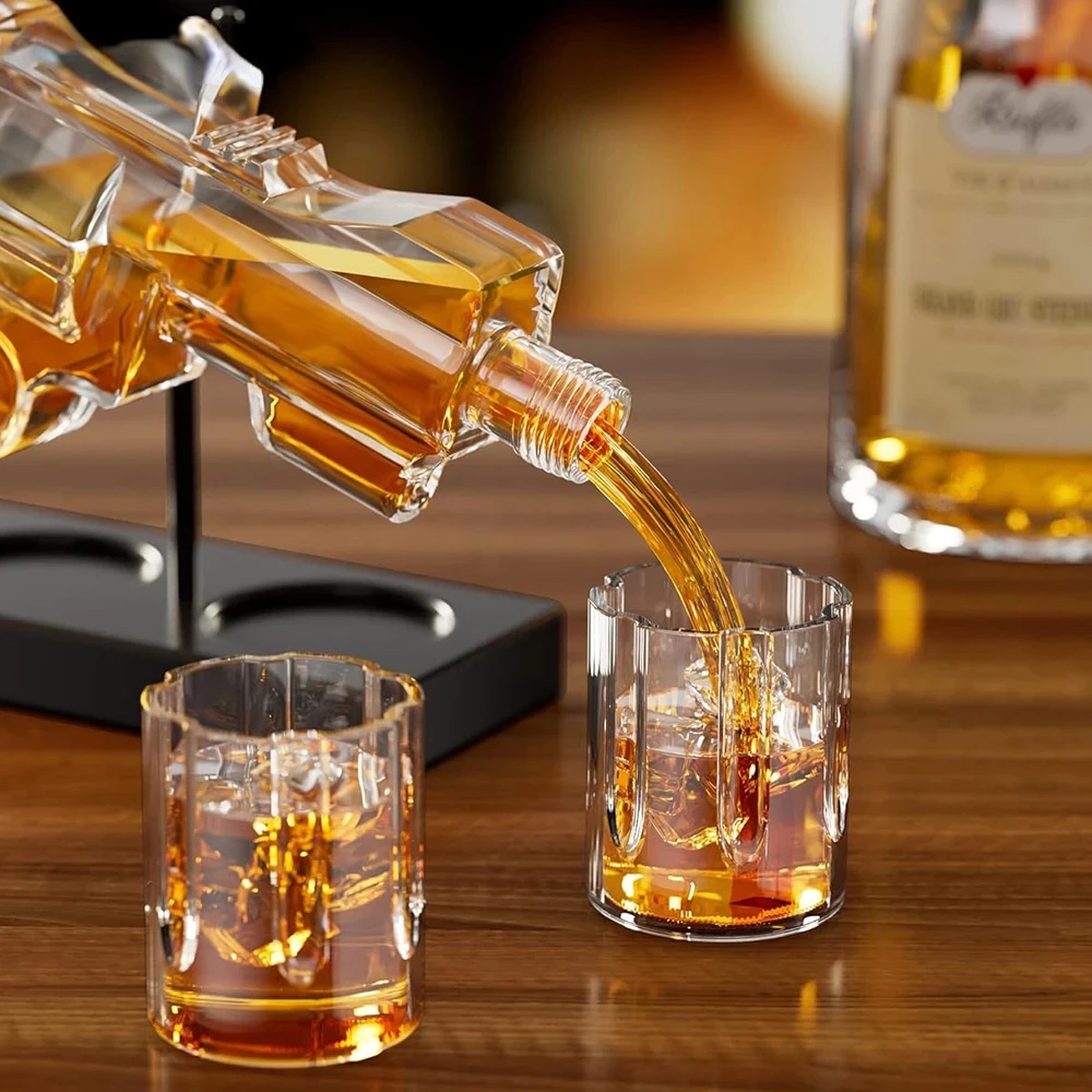 Revolver glass decanter whiskey glass set wine dispenser bar drinking container Pistol shaped glass bottle Exquisite men's gifts