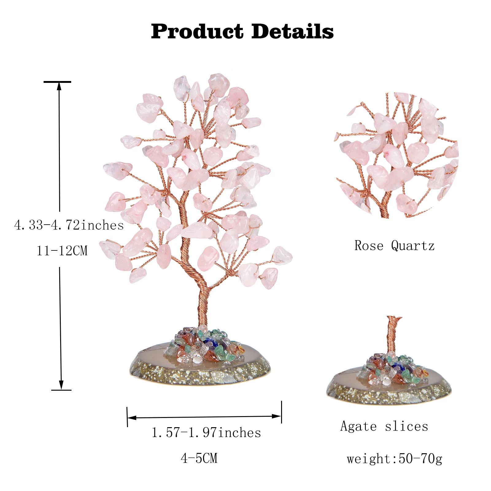 Lucky Crystal Tree Random Stone Base Natural Rose Quartz Money Tree for Positive Energy Crystal Tree Home Office Decoration