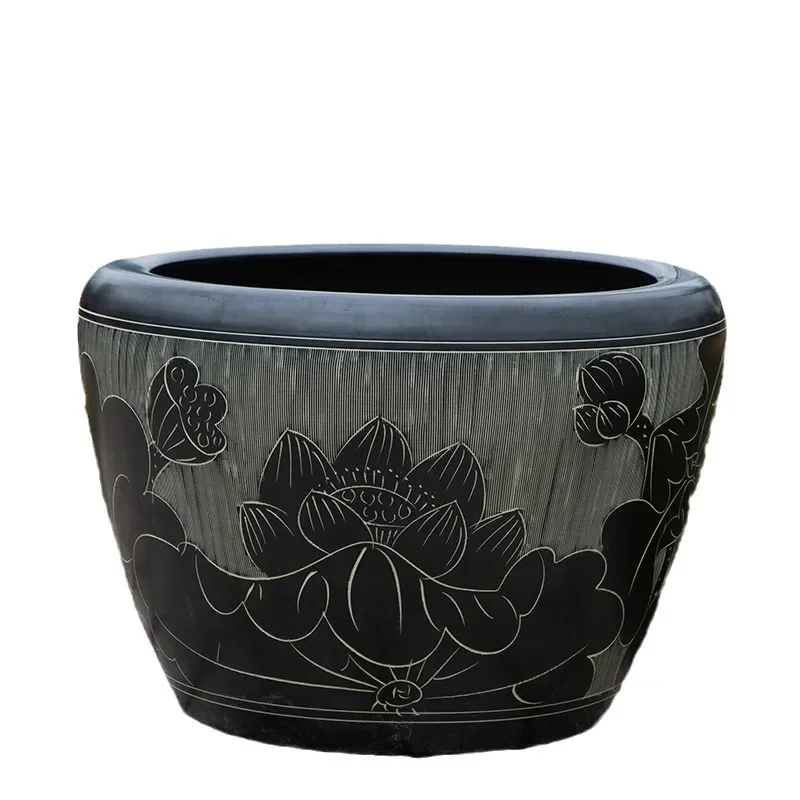 Керамический аквариум, ручная роспись, синий и белый рыбный горшок, резервуар для каллиграфии и живописи, аквариум для лотоса, миска для воды, лилии, аквариум в виде лотоса