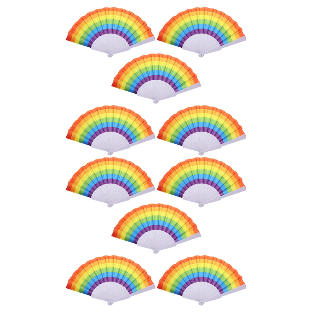 10 Pcs Rainbow Folding Fan Unique Fans Decorative Stage Performance Creative Dancing Supplies Photo Props Foldable Hand Crank