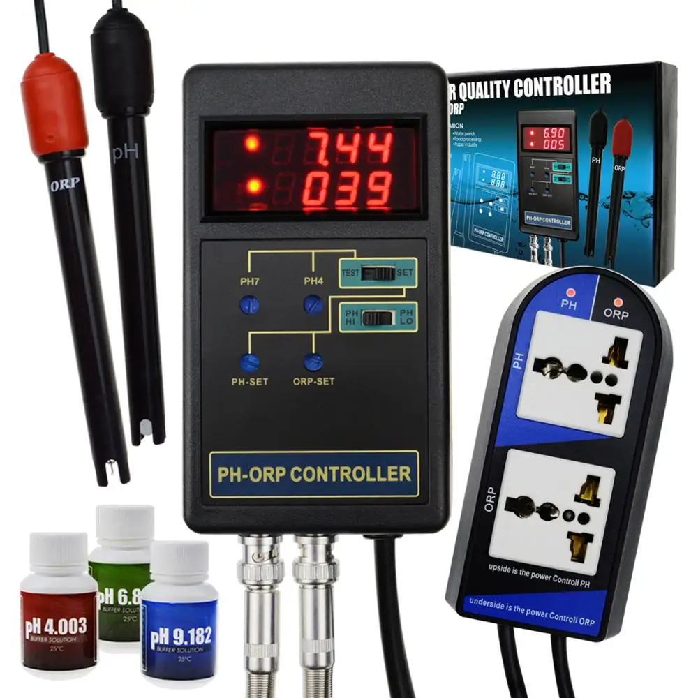 2 in 1 Digital pH and ORP Controller with Separate Relays Calibration Solution Replaceable Electrode BNC Type Probe