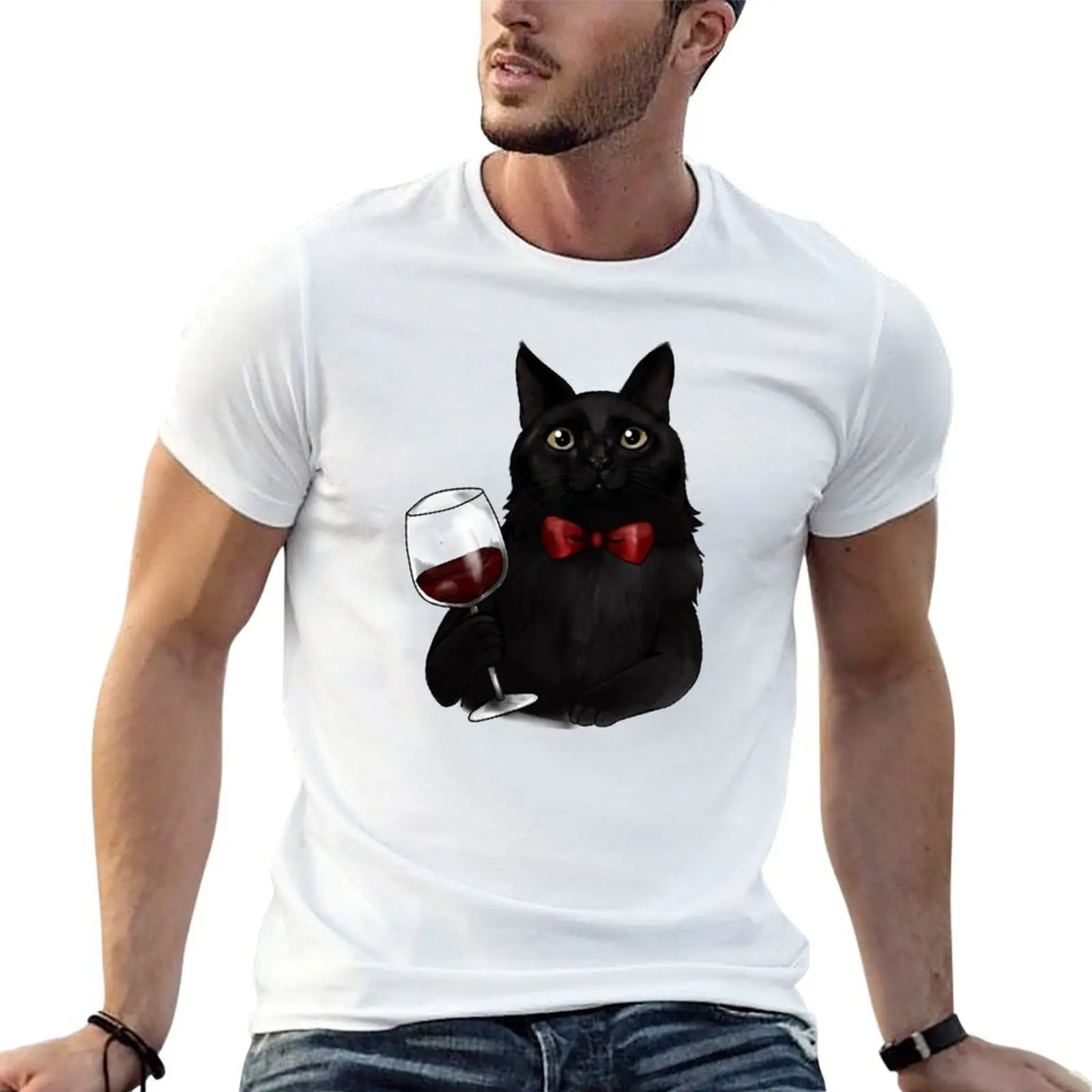 Wine Cat T-Shirt vintage t shirts hippie clothes mens clothing