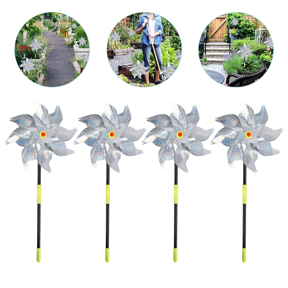 

4 Pcs Bird Windmill Garden Repelling Deterrent Reflector Reflective Repeller Birds for Yard Pest Outdoor