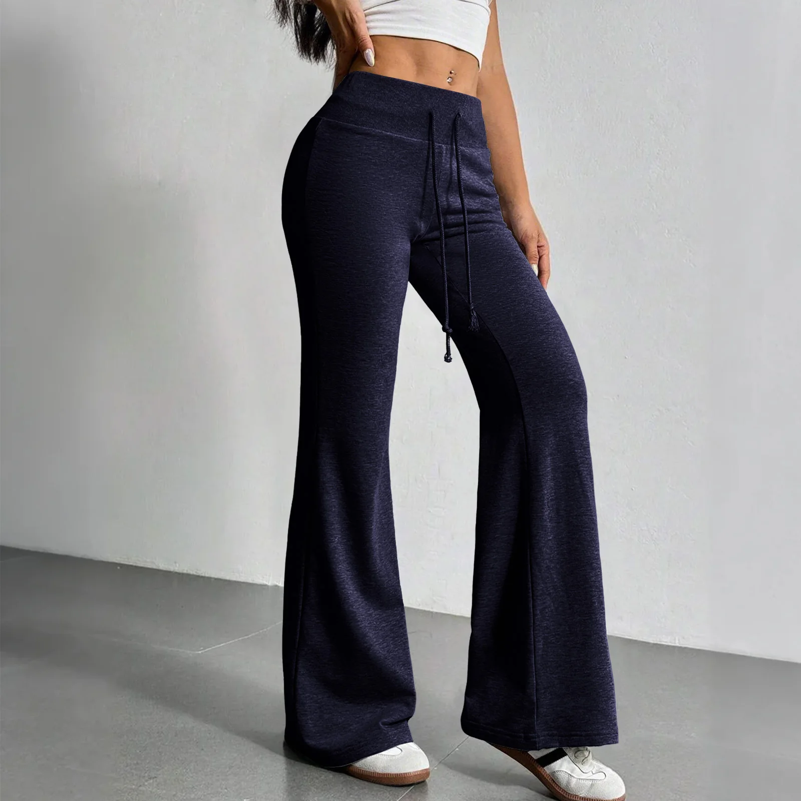 Pantalon évasé taille haute uni pour femmes, pantalon décontracté et confortable à cloche pour un usage quotidien, pantalon évasé serré pour dames