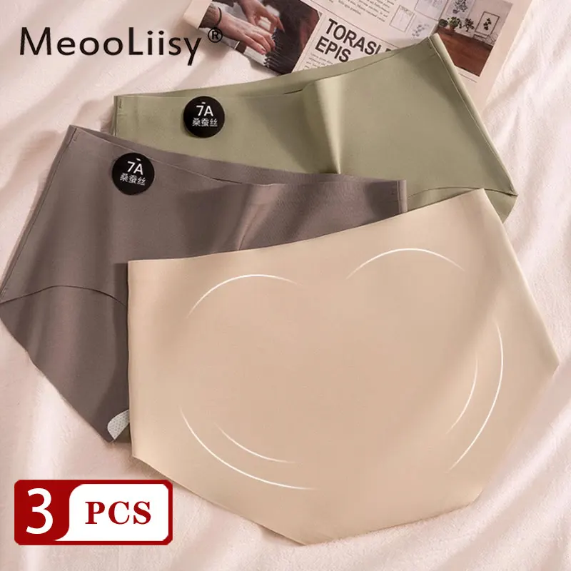 MeooLiisy 3PCS/Set Silk Antibacterial Panties for Women Sports Yoga Samless No Show Underwear Ladies Mid Waist Briefs