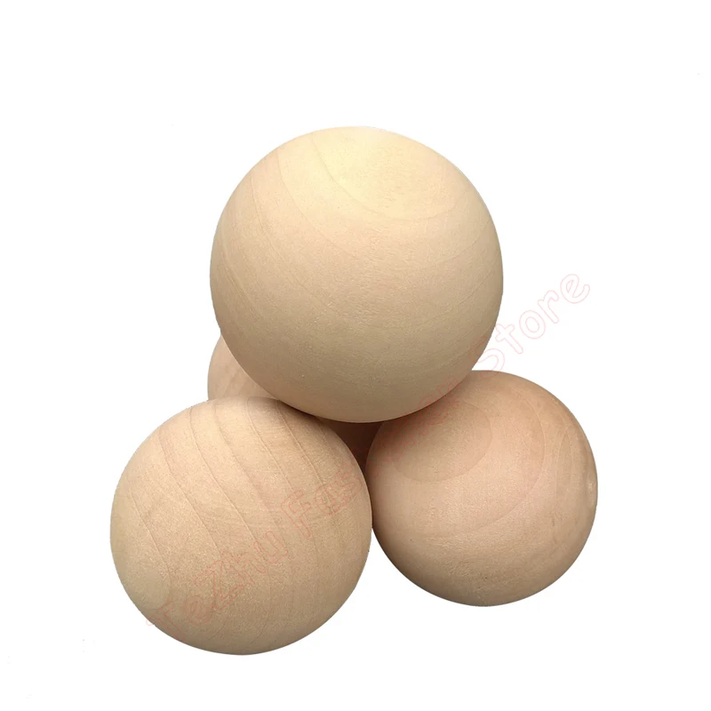 6mm-90mm Diameter Solid Wood Ball No Hole Natural Logs Handmade Wooden Round Beads DIY 6 8 10 12 15 18 20 25 30 35 40 45 50-90mm