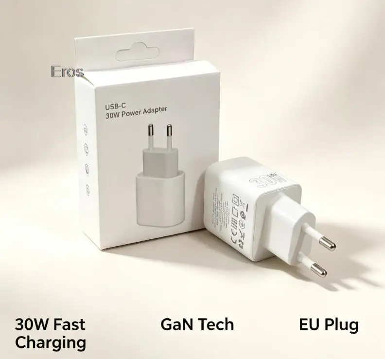 【EU Plug】30W GaN 2-Port Fast Charging USB C Phone Charger For iPhone 17 16 15 Pro Max PD QC3.0 Travel Adapter For Samsung S26