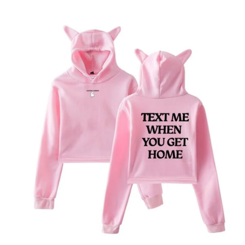 Lonely Ghost Text Me When You Get Home Crop Top Hoodie Harajuku Cropped Sweatshirt Streetwear Hip Hop Long Sleeves Pullover Tops