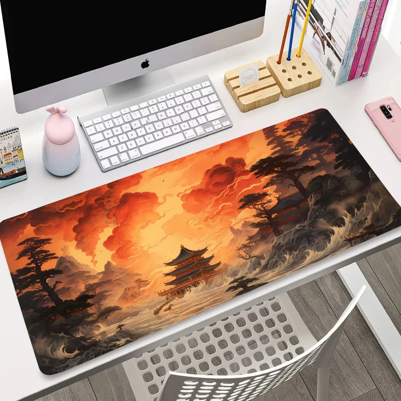 XXL Starry Sky Caixia Mousepad Fantasy Mountains Rivers Game Pads High Building Large Table Mats White Clouds Waves Keyboard Mat