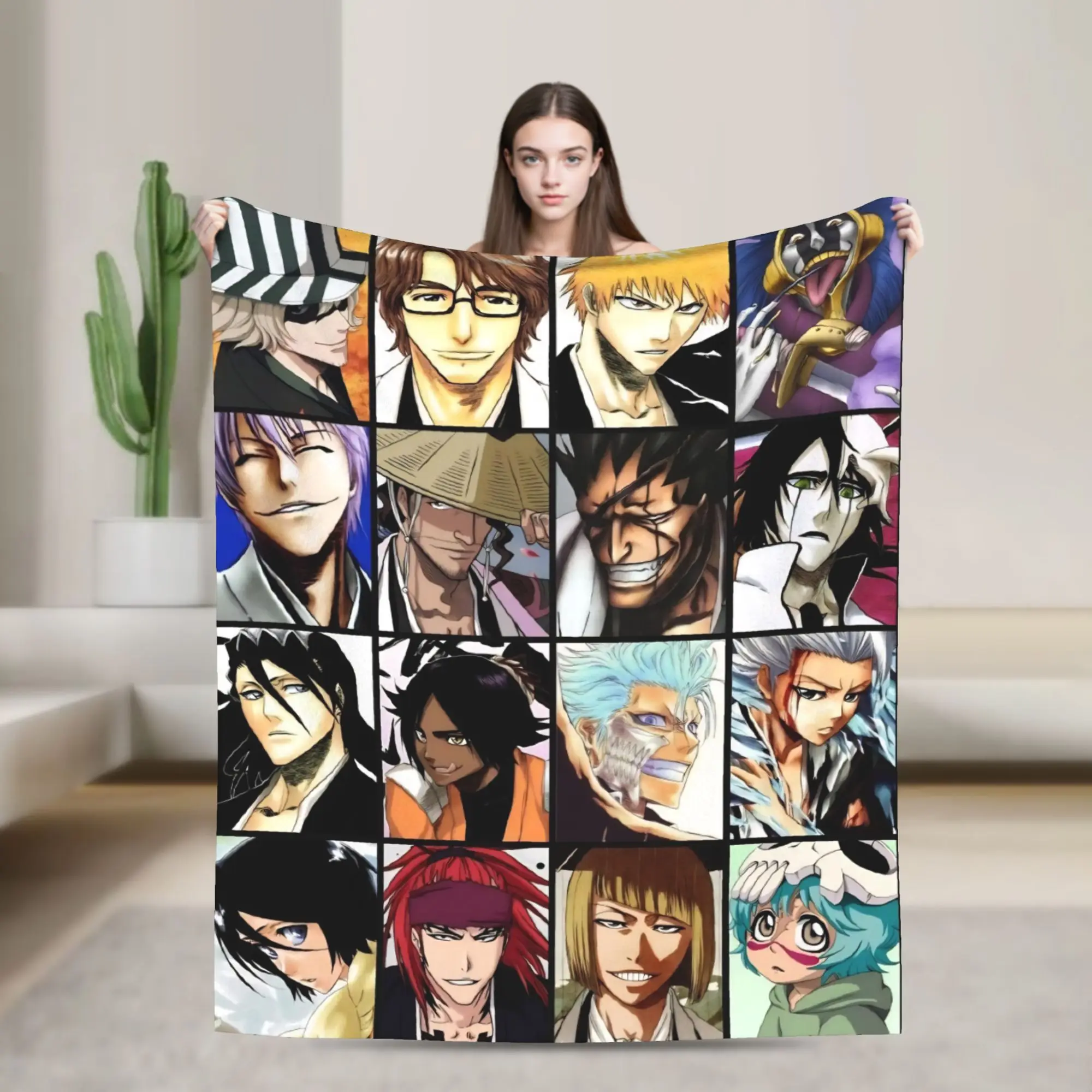 Kurosaki Ichigo Urahara Kisuke Knitted Blankets Fleece Bleaches Anime Super Warm Throw Blanket for Bedding Couch Bed Rug