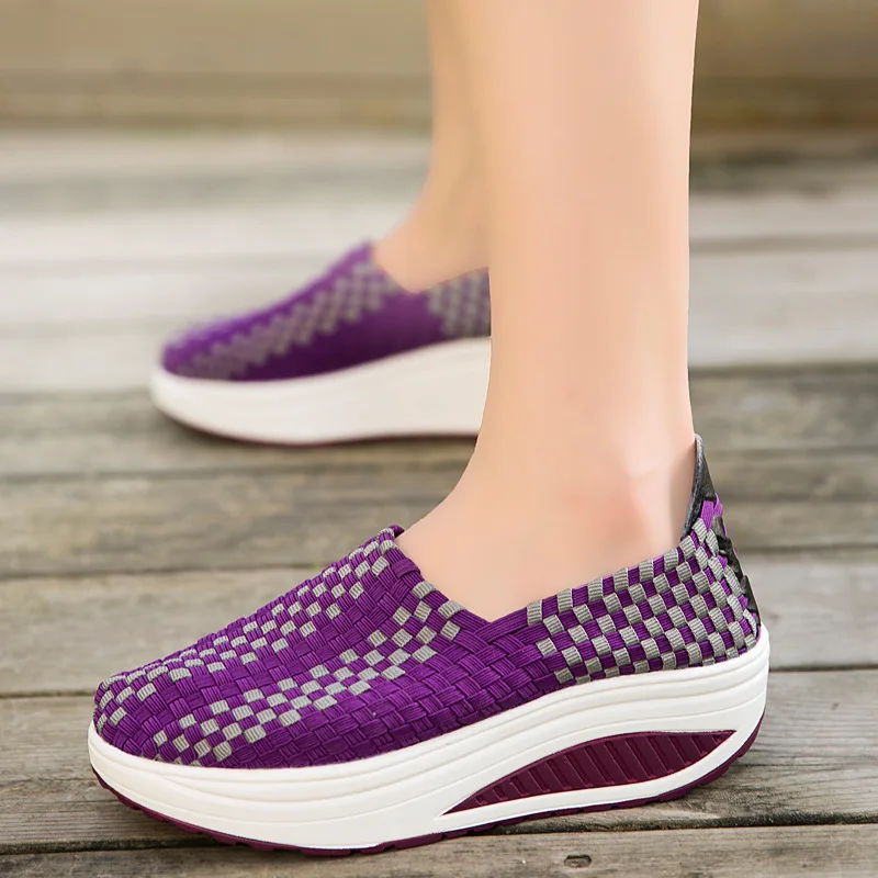 2023 New Platform Sneakers for Women Fashion Elastic Band Weave Ladies Wedges Casual Shoes Woman Thick Bottom Slip-On Loafers