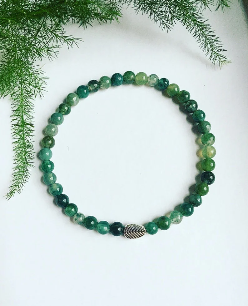 MOSS AGATE natural crystal bracelet | 4mm beads | Calm | ANXIETY | Prosperity | positivity | balance | Calm | Healing | Stacking