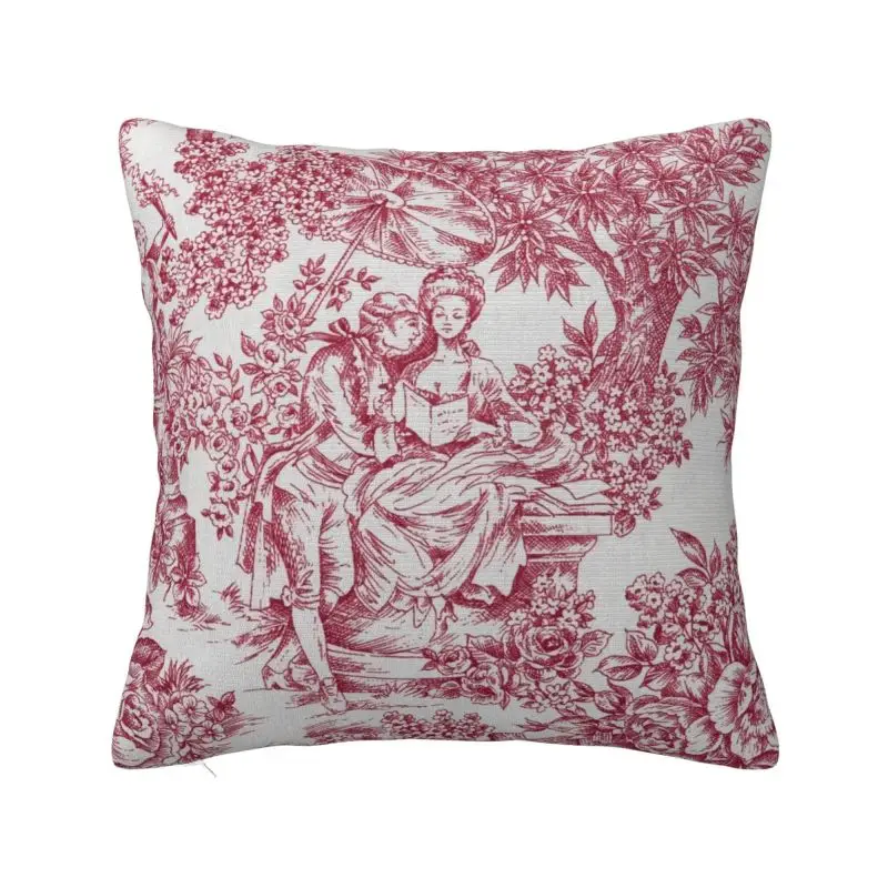 Custom Vintage French Toile De Jouy Motif Pattern Cushion Cover 40x40cm Velvet Throw Pillow Case for Sofa Square Pillowcase