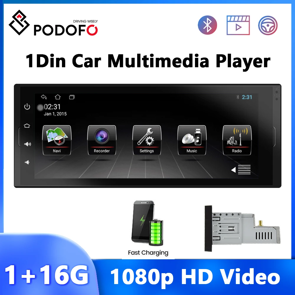 

Podofo Android 1Din Car Stereo Receiver Multimedia Player 6.9 Inch Touch Screen Universal GPS WiFi Optional Autoradio For VW KIA