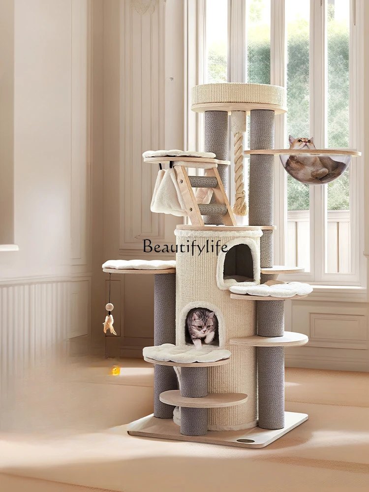 Solid Wood Short-Legged Vertical Large Cat Climbing Frame Family Space Capsule Integrated Multi-Cat