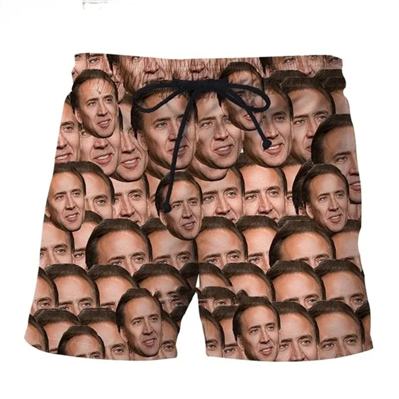 New Nicolas Cage Funny Face Graphic 3D Print Beach Shorts Men Women Surfing Board Shorts Oversized Swimwear Trunks Kids Clothing