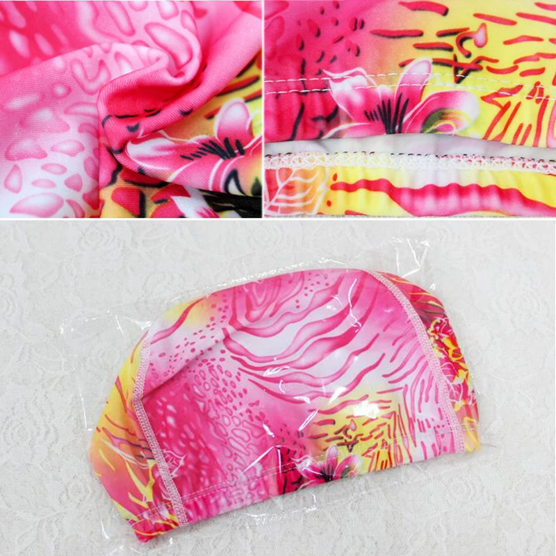 Women Men Swimming Pool Caps Adults Colorful Flowers Printed Solid Colors Elastic Fabric Nylon Water Sport Swim Bathing Caps Hat