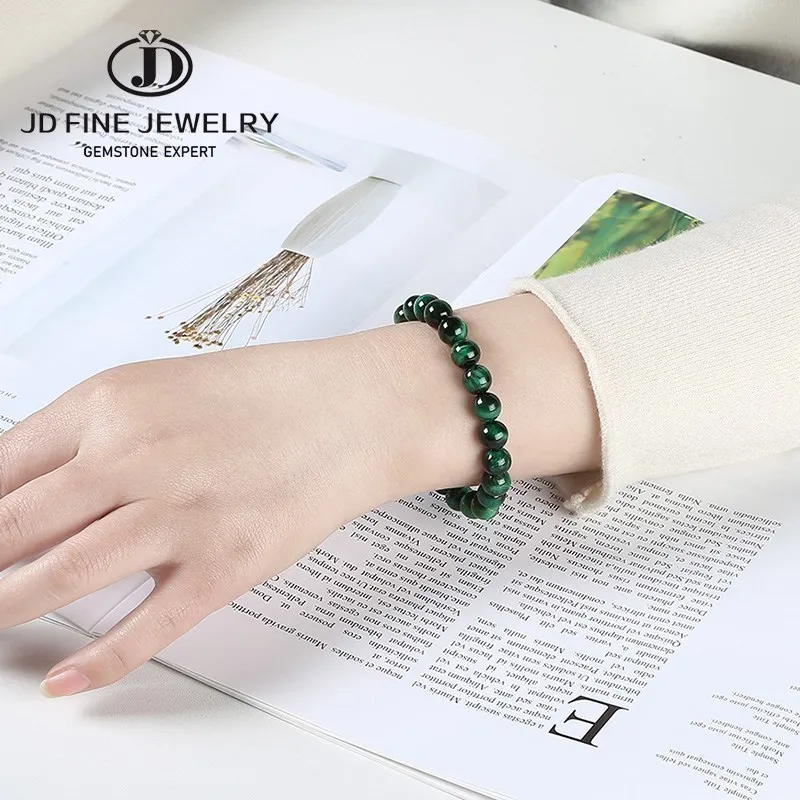 JD 6/8/10/12mm Green Tiger Eye Beaded Bracelets Trendy Natural Stone Bracelet For Women Lucky Men Jewelry