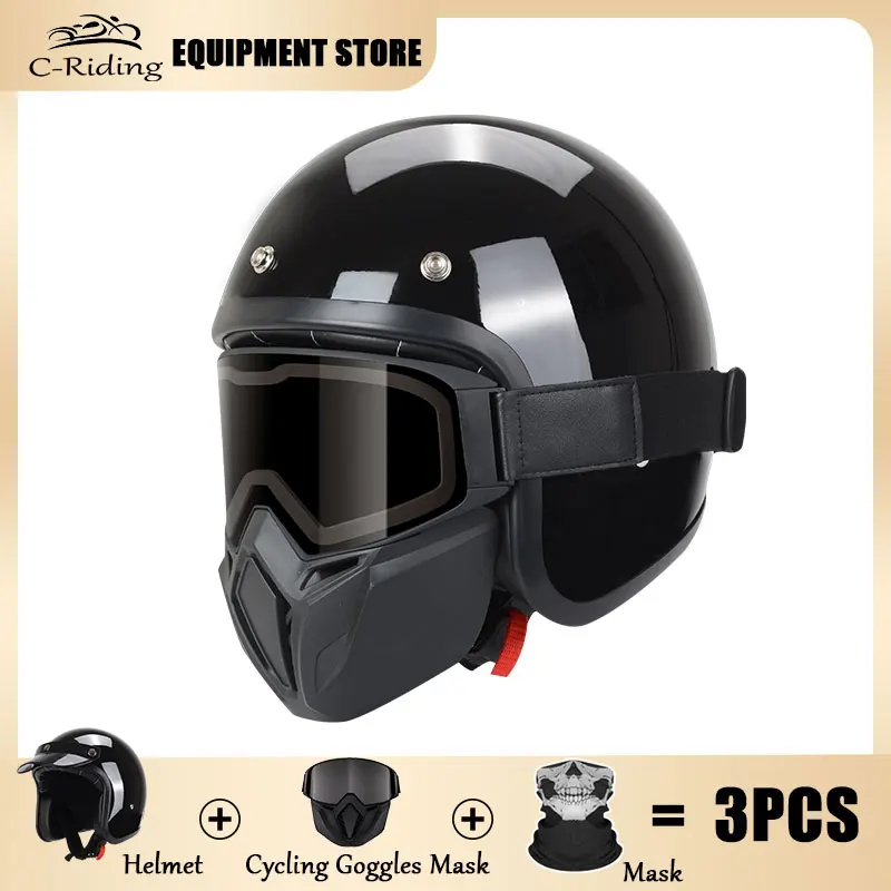 

Motorcycle Helmet Motobike Accessories Casco Motocross Retro Half Helmet 3/4 Open Face Vintage Helmets Four Seasons