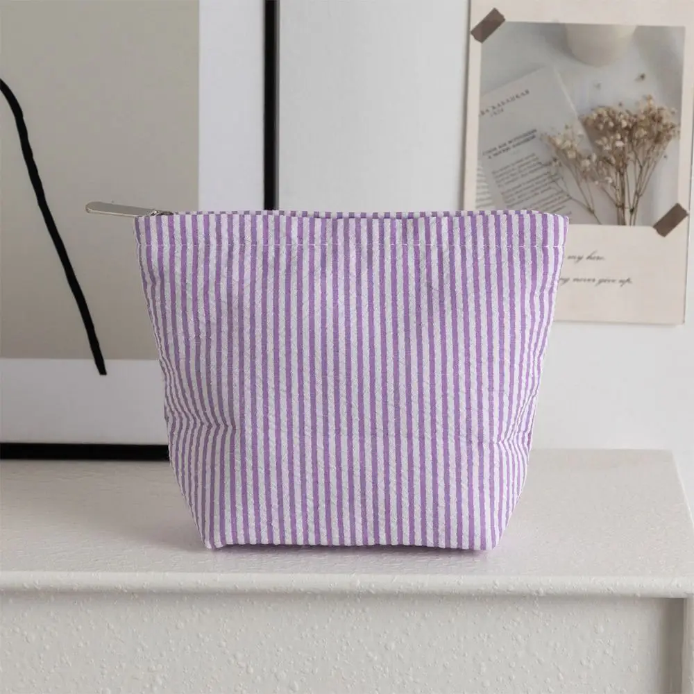 متعددة الوظائف النسيج القطني حقيبة مستحضرات تجميل سستة إغلاق مخطط حقيبة مستحضرات التجميل المحمولة حقيبة أدوات الزينة المرأة سيدة