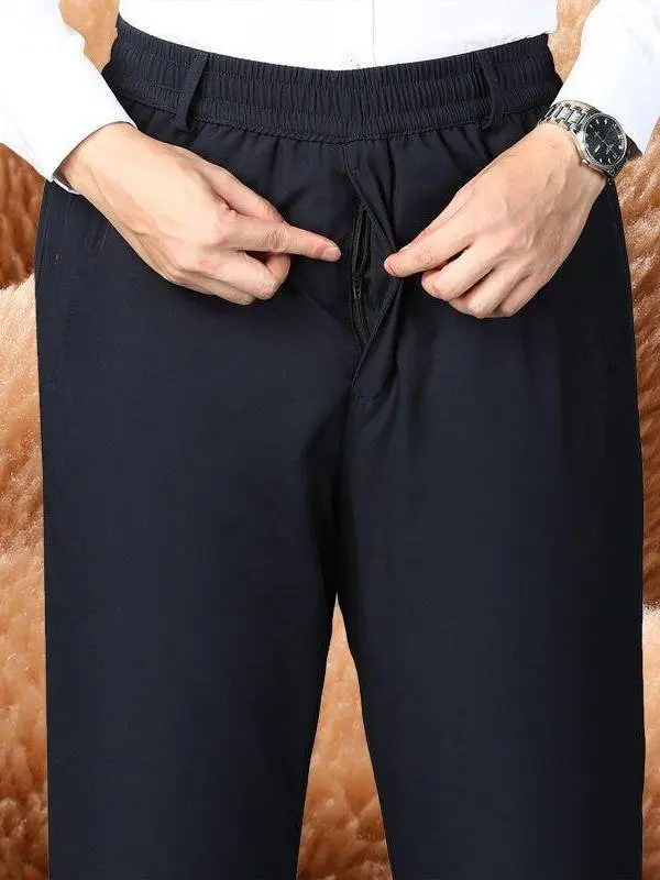 

Thiened Fce Lined Loose Winter Cotton Pants for Dad Sle Men's Outerwear Warm Trousers High Waist ly Men's Faion