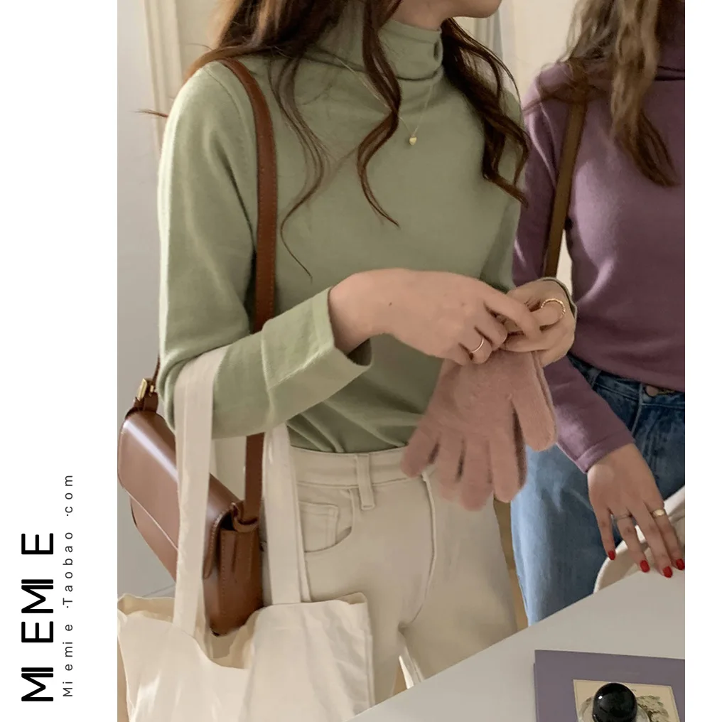 

High Ne Knitted Sweater Women's Base Layer irt Tee times Thiened Pure Color Wool High Ne Overhead Knitted Sweater