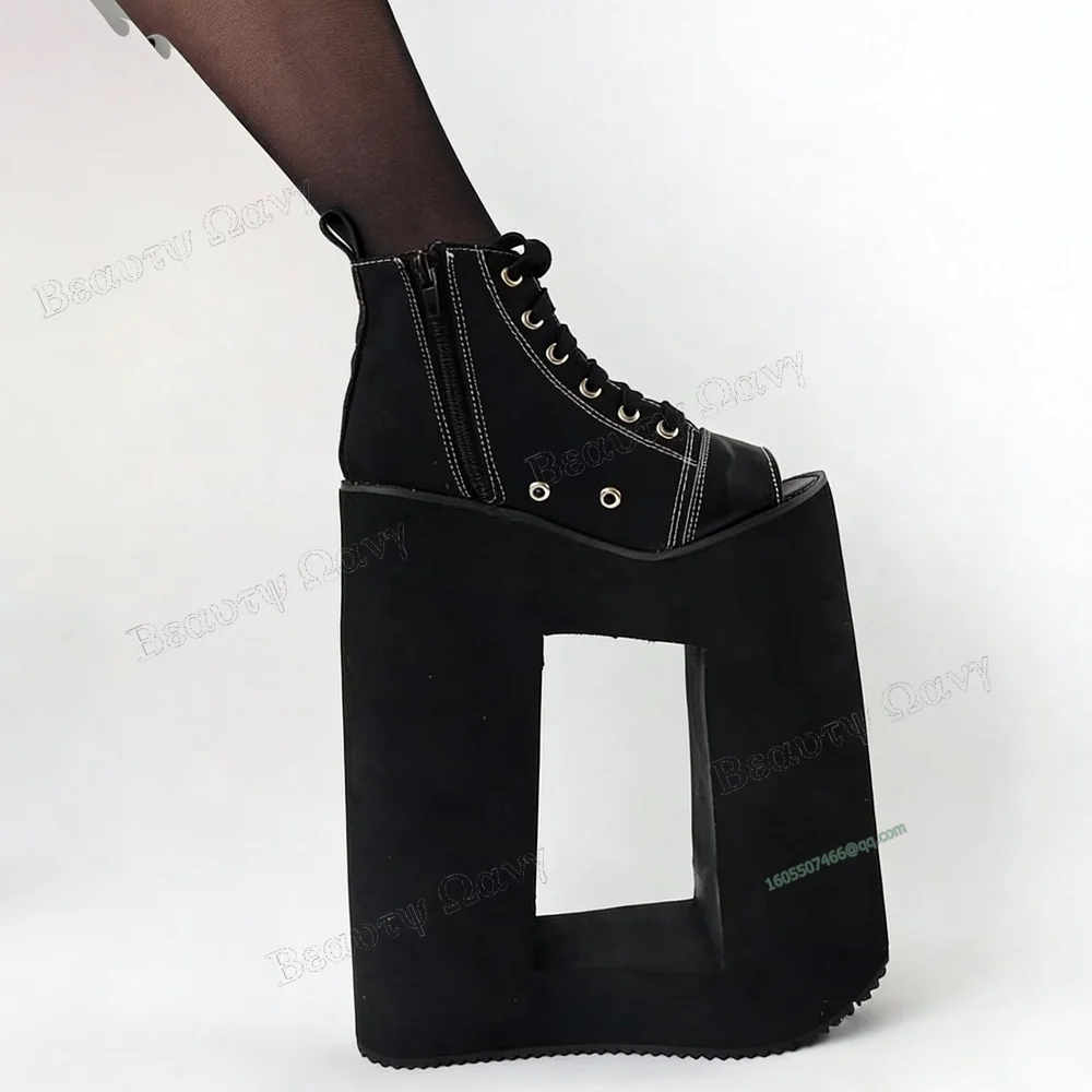 

White Thick Chunky Heel Boots Platform Solid Ankle Shoes Cross Tied High Heel Shoes Sexy Women Shoes New Zapatos Para Mujere