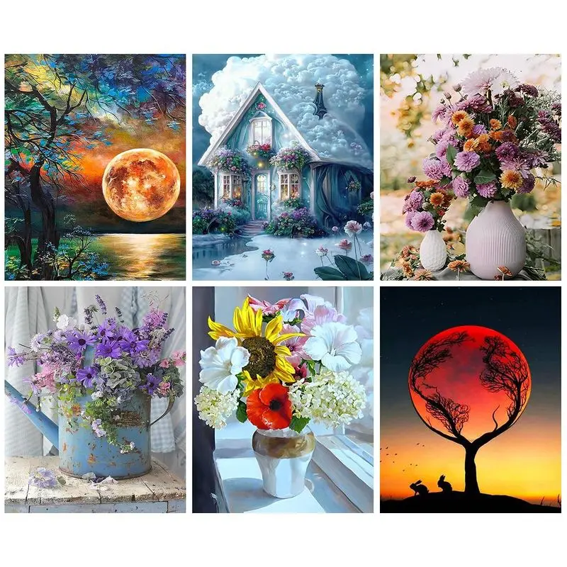 

CHENISTORY 5D Diamond Painting House Landscape Cross Stitch Full Drill Diamond Embroidery Picture Of Rhinestones Home Decoration
