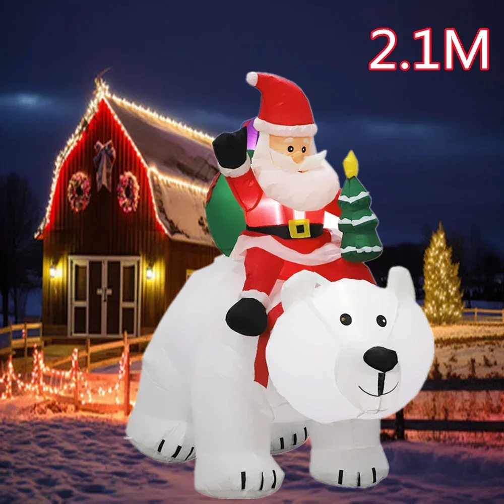 1.8m Christmas Santa Claus Rides Polar Bear And 1.5m Snowman  Inflate Model with LED Lamp Xmas Outdoors Yard Party Garden Decor