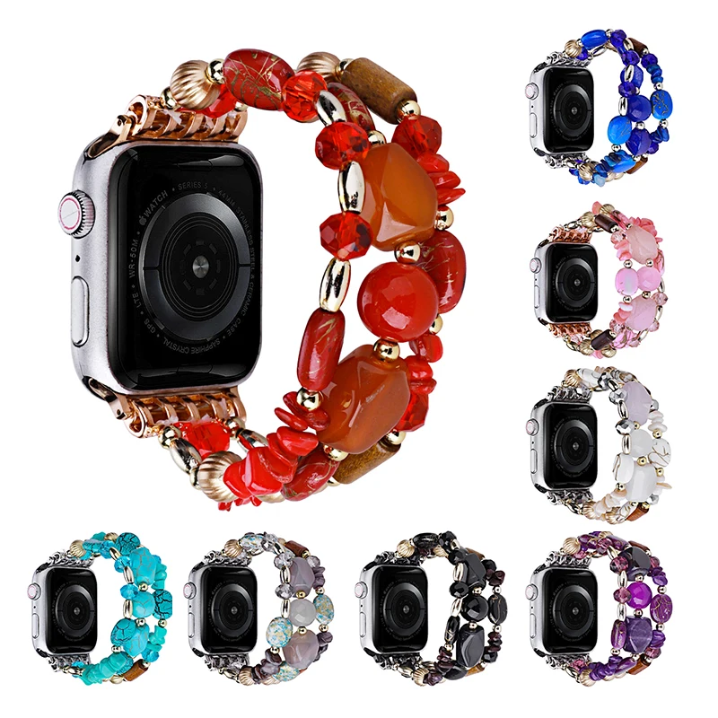 Bohemian Beaded Bracelet for Apple Watch Band 40mm 41mm 45mm 38 44 49 Elastic Wristband for Iwatch Band 7 6 5 4 3 SE Woman Strap