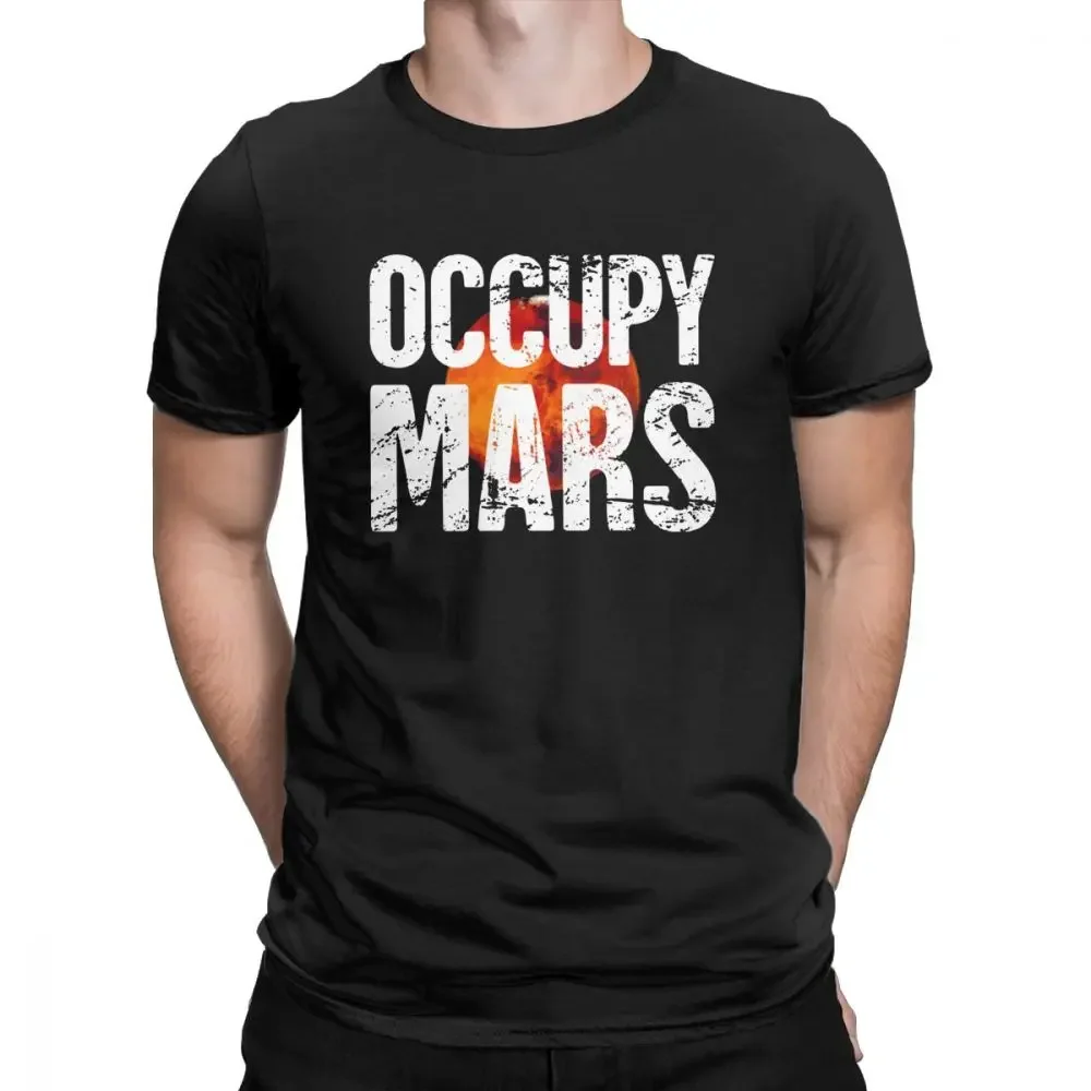 Occupy Mars T Shirt for Men Printed Tops Space Elon Musk Spacex Planet T-Shirts Short Sleeve Vintage Crew Neck Cotton Tee Shirt