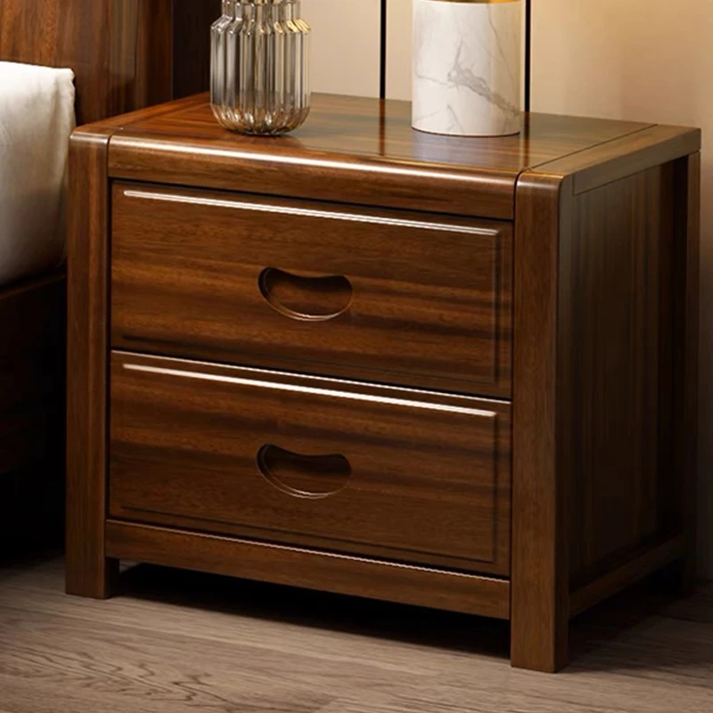 All solid wood bedside table Modern simple new Chinese-style home bedroom Bedside cabinet Locker Small pure walnut color