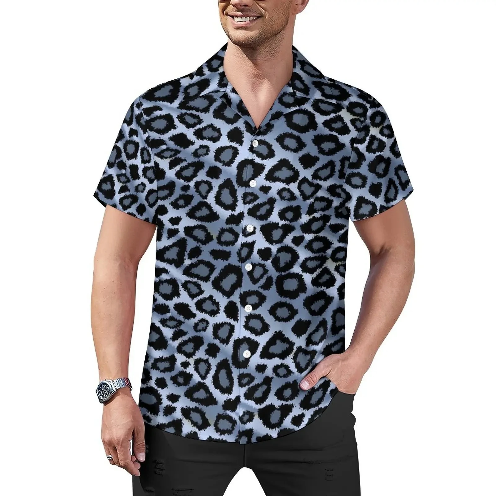 Hawaiian Sexy Rode Luipaard Vlekken Heren Shirts Voor Man Kleding Casual Y2 K Zomer Beach Street Style Plus Size Blouse