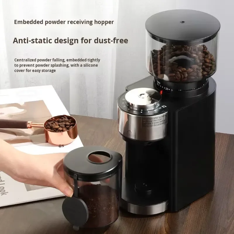 Household electric Italian stainless steel coffee bean grinder with visual hopper