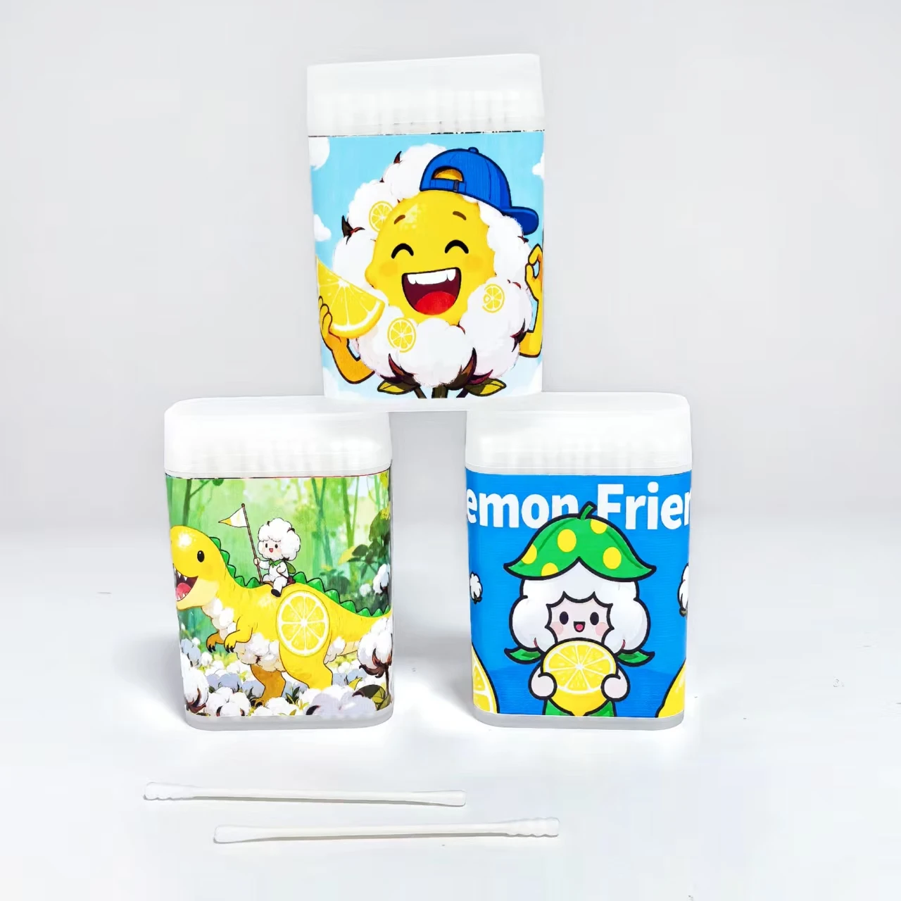 300개 레몬 테마 요소가 있는 미세 축 면봉, 이중 헤드 디자인, 나선형 헤드와 원형 헤드 특징