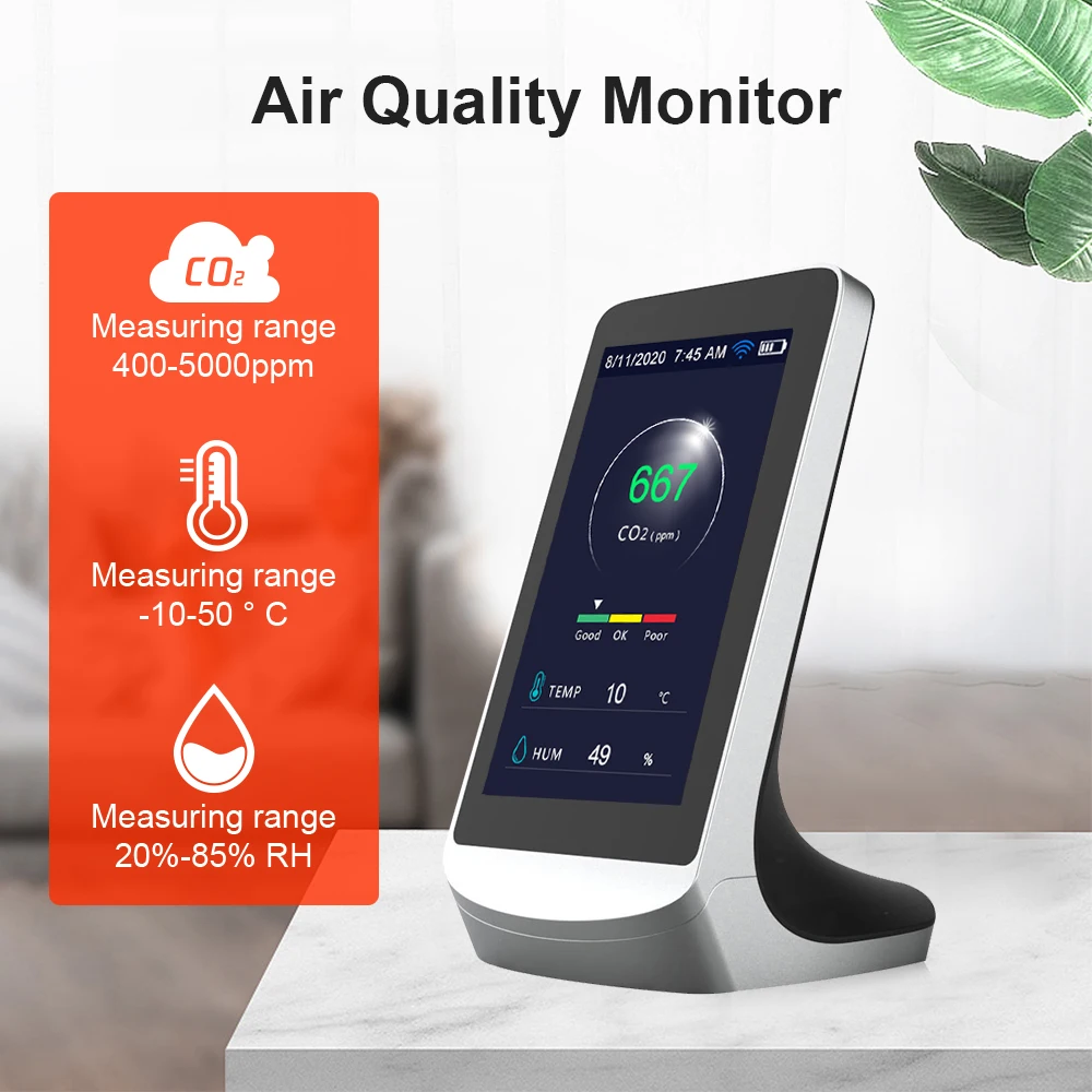 Digitales Desktop-Thermohygrometer mit CO2-Konzentrationsmessgerät, Infrarot-Sensor (NDIR) und WLAN zur Erkennung von Kohlendioxidgas