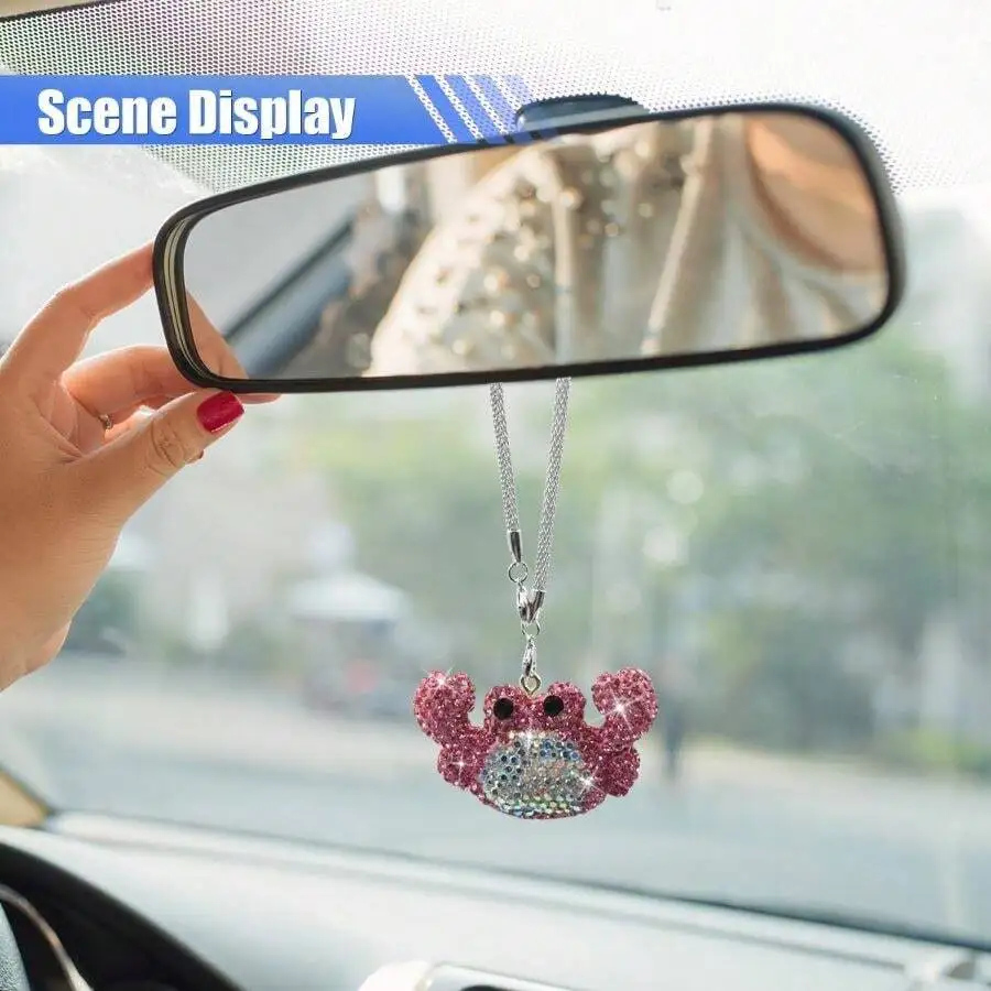 Bling Crab Car Rear View Mirror Charm Pendant Decor For Women Pink