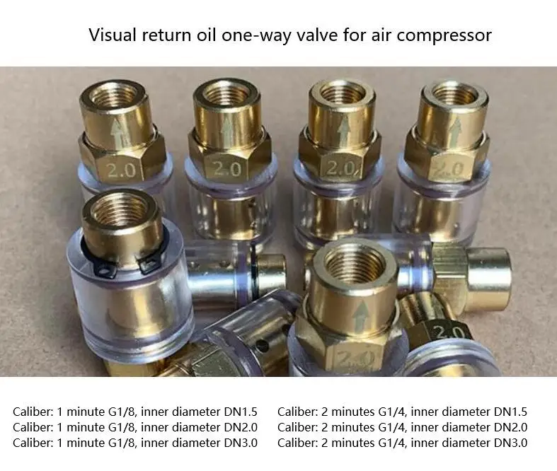 

2 pieces/package screw air compressor, visible transparent one-way valve, brass oil return valve, check valve 1 point 2 points