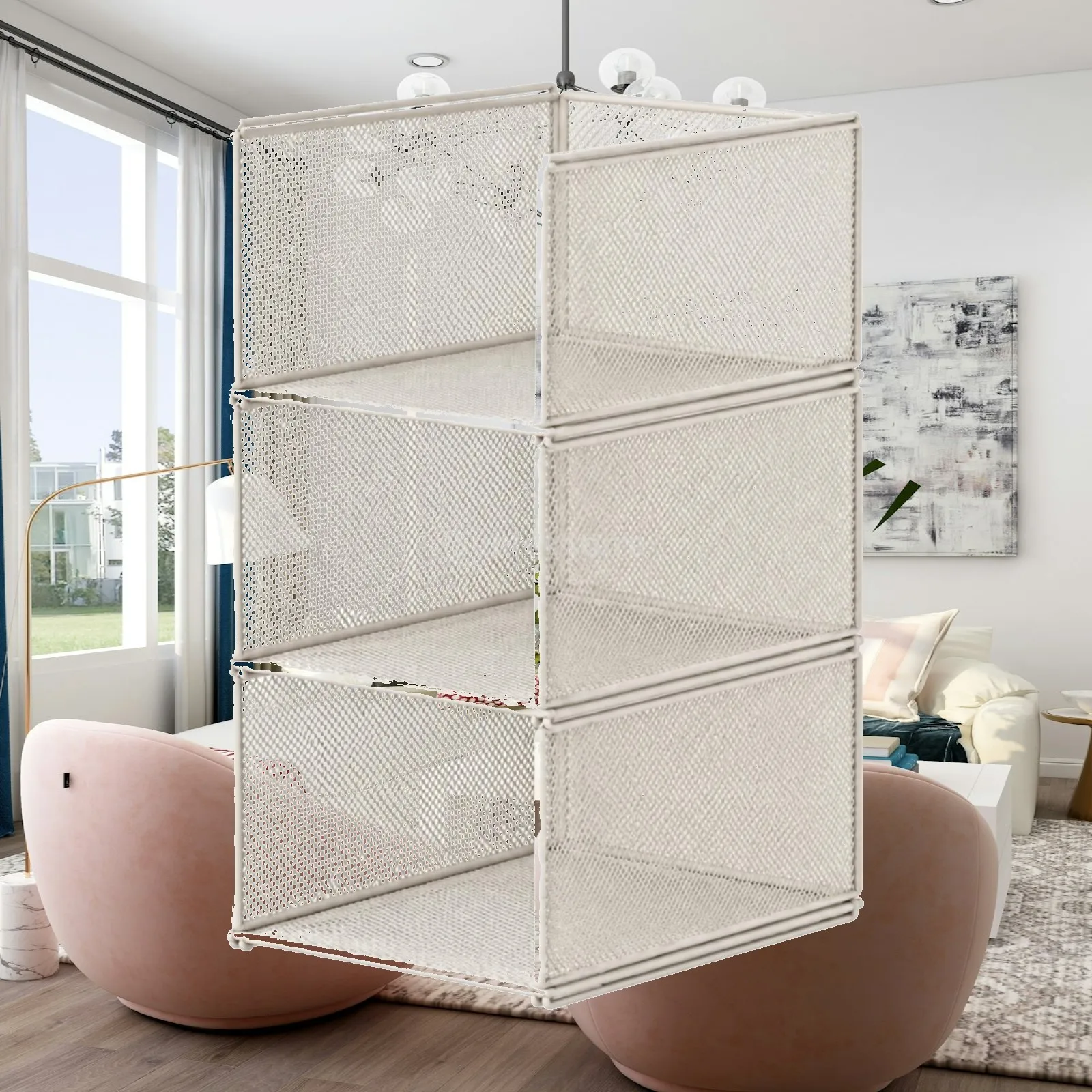 Breathable Mesh Clothes Storage Organizer Box for Cabinet Shelves Drawer Style Wrought Iron Closet Organization Solution