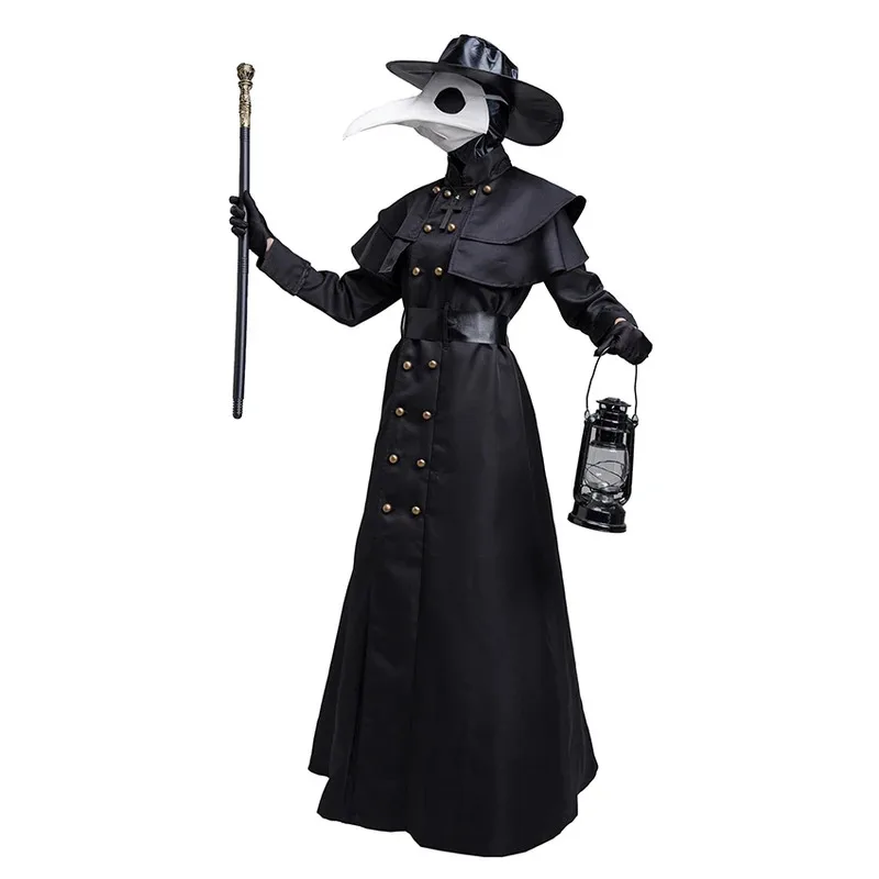Plague Doctor Medieval Steampunk Robe Halloween Costume for Women Carnival Gothic Christ Cross Witch Cosplay Priest Wizard Mask