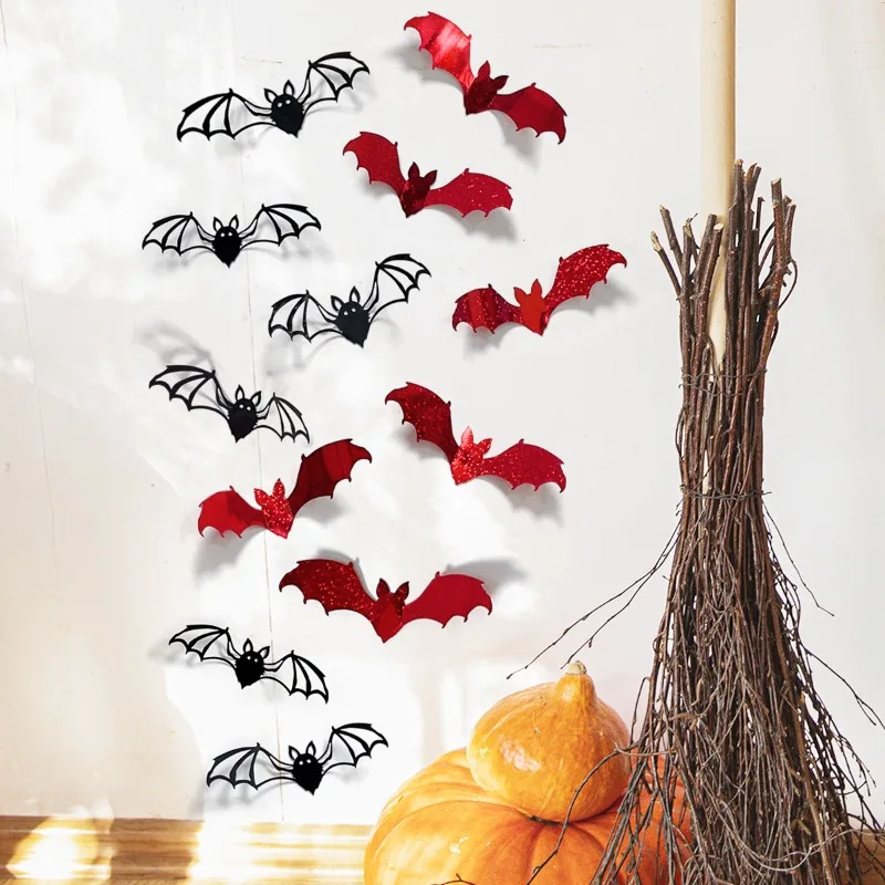 12 Stück 15 cm Halloween 3D Hohlfledermaus Wandaufkleber Schwarze Fledermaus Aufkleber Raumdekoration Party DIY Aufkleber Halloween Horror Fledermäuse abnehmbar – Detail 2