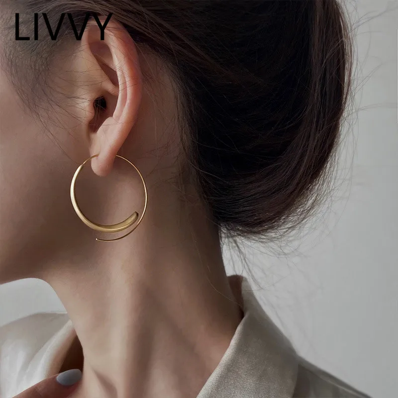 

LIVVY New Fashion Korean Circular Smooth Earrings for Women Simple Trendy Exaggeration Fine Charm Jewelry Party Gifts