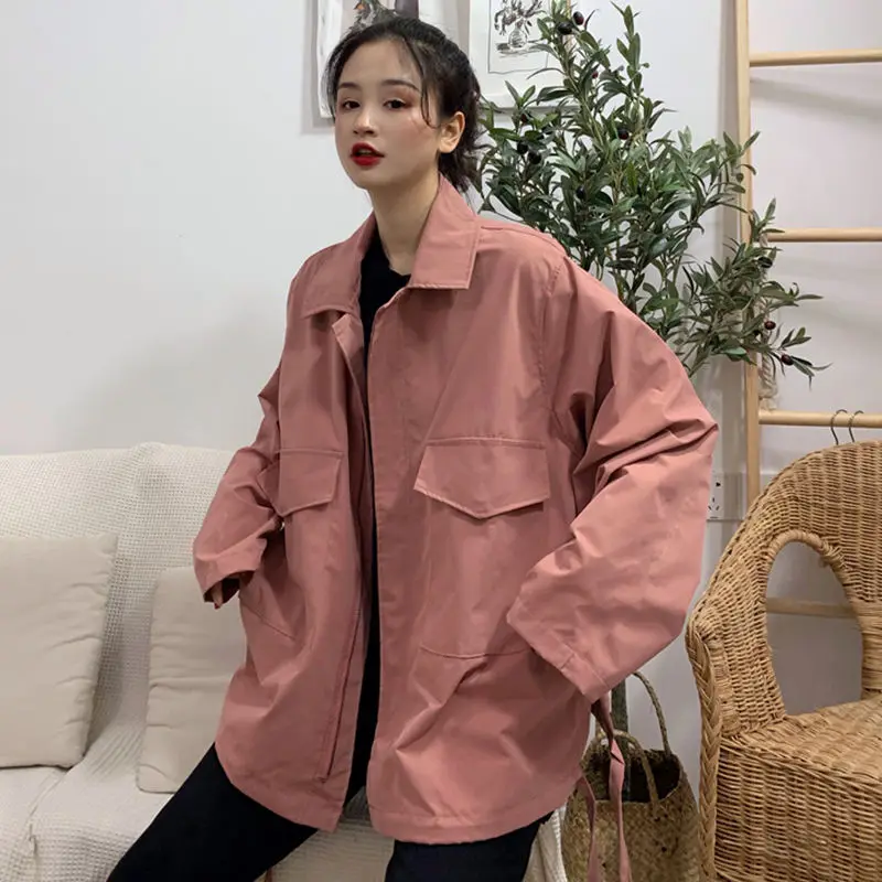 

Jackets Women Vintage Pure Pink Korean Harajuku All-match Lady Streetwear Simple Cargo Jacket Casual Preppy Girls Chic Outwear