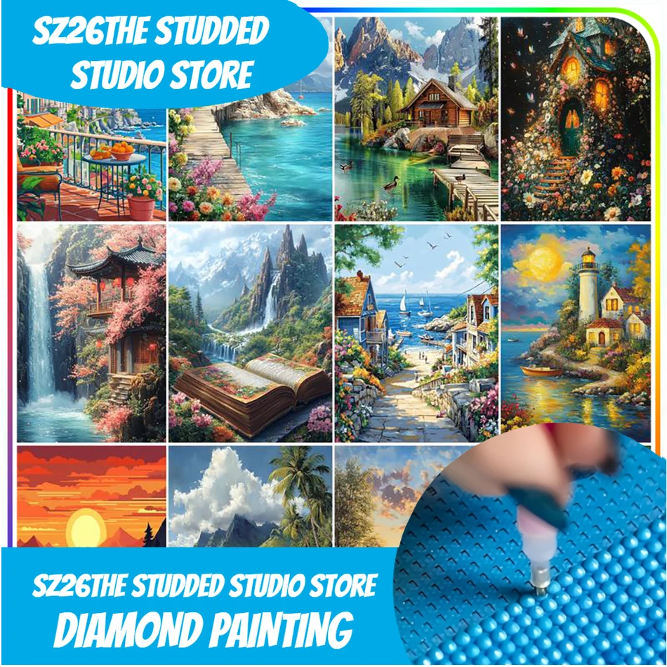 

Sz26The Studded Diamond Painting Complete Kit Accessories Scenery Landscape Needle Arts Craft Cross Stitch Kits Diy Paint With D