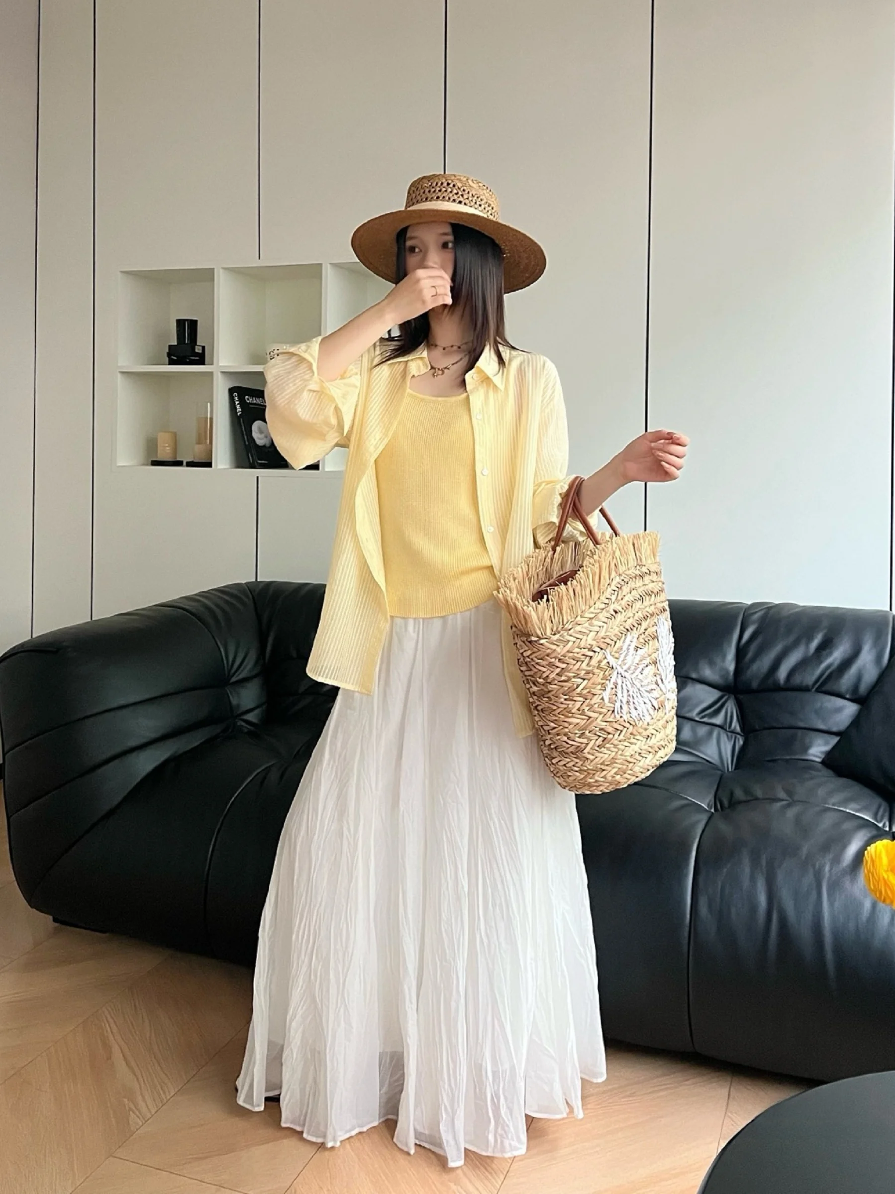 

Женская рубашка с вертикальными полосками, создающая эффект похудения, весенне-летняя свободная рубашка в корейском стиле, верхняя одежда с защитой от солнца, топ