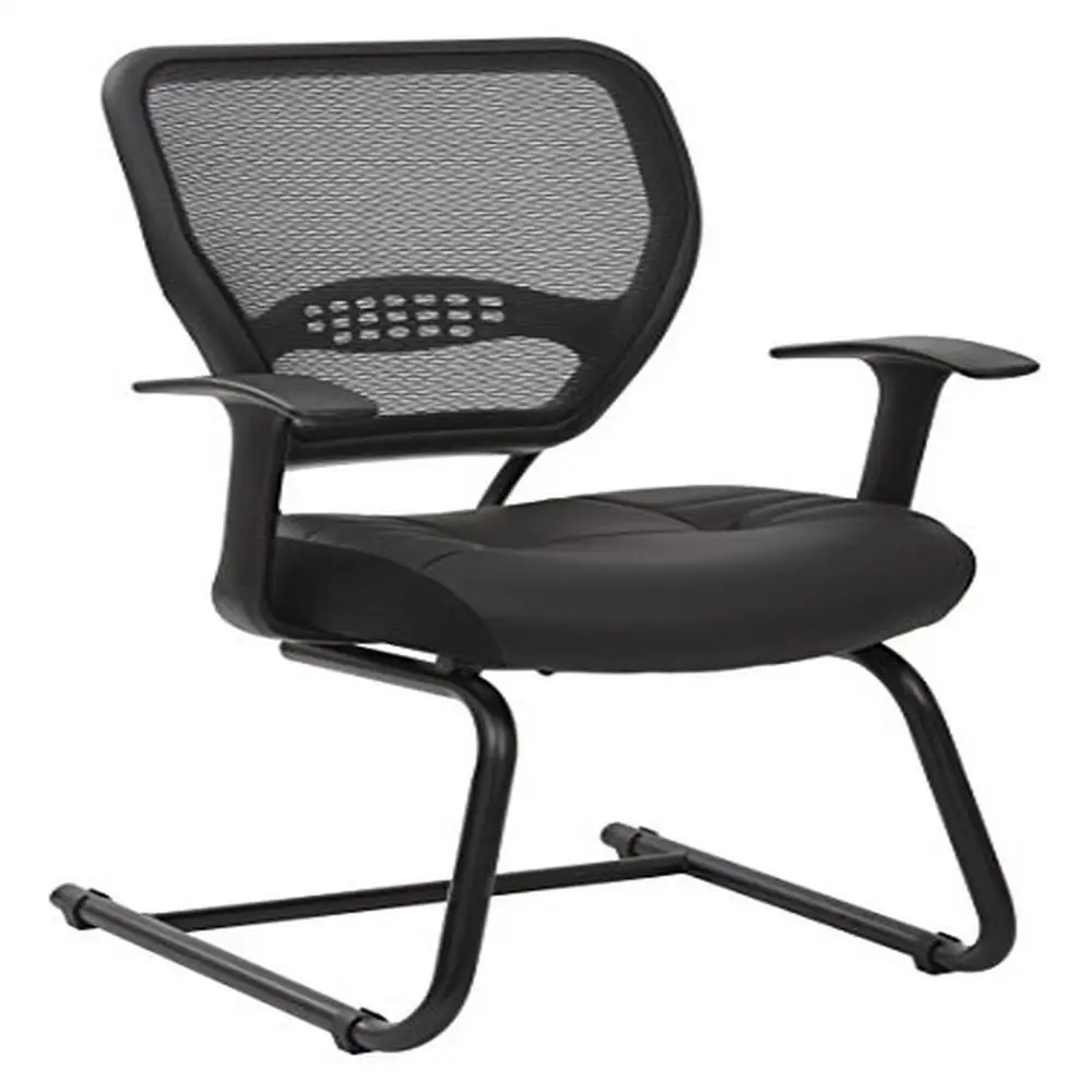 

AirGrid Black Leather Seat with Lumbar Support Fixed Arms Sled Base Visitors Chair Commercial Grade Ergonomic Design 25" x 25" x