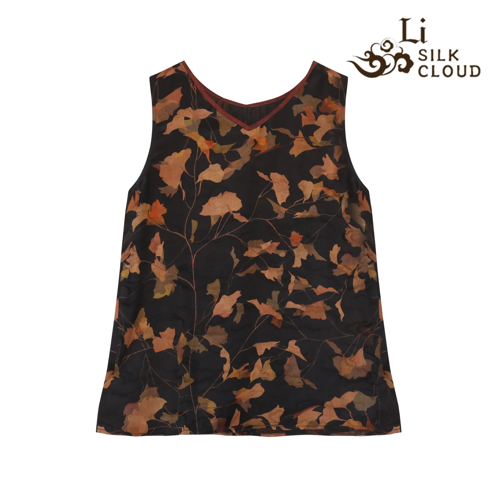 

LI SILK CLOUD xiangyunsha V-Neck Camisole Top - Elegant Sleeveless Blouse Guangdong Black Pearl Gambiered Guangdong Gauze